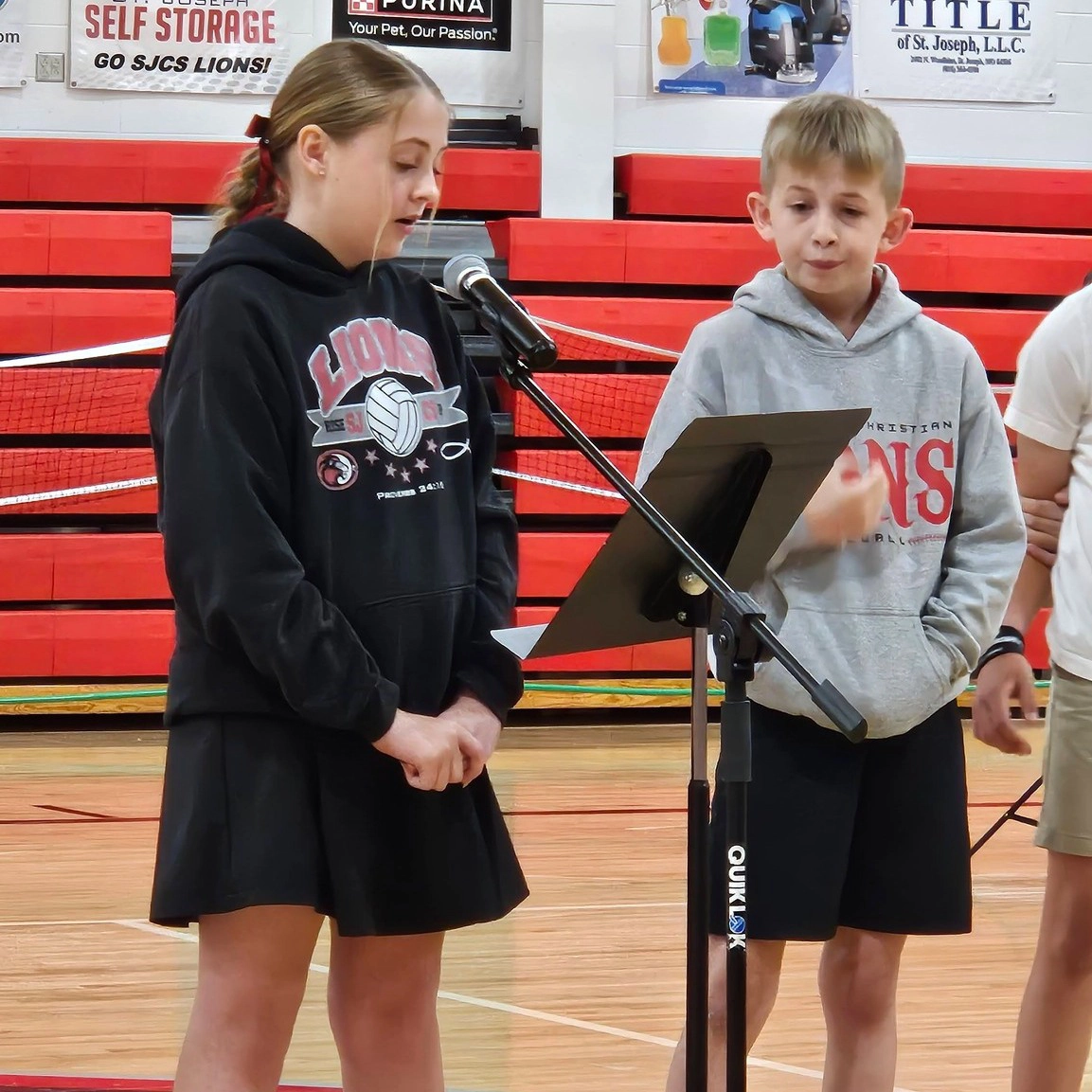 Students with a microphone
